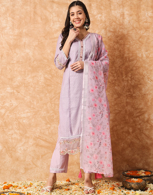 Trendy Designer Party Wear Readymade Salwar Suit Lavender Linen Cotton Pant Straight Side View